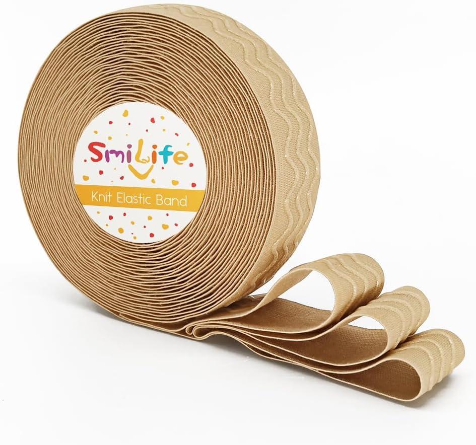 SmiLife Silicone Gripper Elastic Band for Sewing, Beige, 1.05 Inches x 12 Yards
