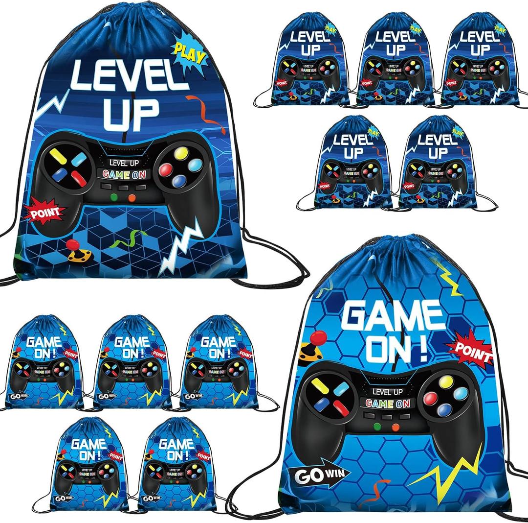 Roowest 36 Pcs Video Game Drawstring Bags 12 x 10'' Video Gaming Theme Birthday Party Gifts Supplies Goodie Treat Candy Bags for Kid(Blue)