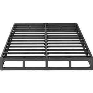 Full Size Bed Frame, 5 Inch Low Profile Metal Box Spring with Fabric Bed Cover, 2500lbs Heavy Duty Steel Structure Mattress Base, Noise-Free Bed Foundation, Easy Assembly, Black