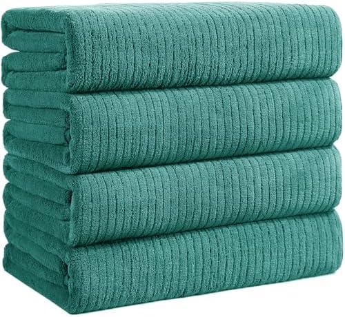 Lunoku Bath Towels Set of 4 Extra Large 35 x 70 Inches, Luxury Thick High Absorbent and Quick Dry Bath Sheet, Ultra Soft Microfiber, Bathroom, Beach, Yoga, Sport, SPA, Fitness (Green)