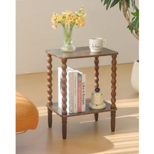 Fultyle Side Table, Small End Table with Storage Shelf, 2-Tier Small Coffee Tables Living Room for Bedroom, Narrow Spaces (Rustic Brown)