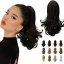 SOFEIYAN 13" Ponytail Extension Long Curly Ponytail Clip in Claw Hair Extension Natural Looking Synthetic Hairpiece for Women, Natural Black