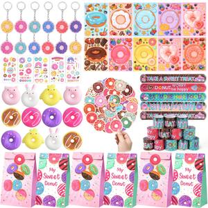 122 Pcs Donut Party Favors Two Sweet Birthday Party Supplies Girls Kids, Gift Bag Squishy Toy Diy Sticker Keychain Slap Bracelet Tattoo Sticker Donut Sticker, Sweet One Donut Party Supplies Decor