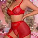 Women Sexy Lingerie Set Garter Belt Fishnet Lingerie with Choker & Thigh Cuffs (Black, S)