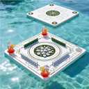Floating Mahjong Table for Pool with 4 Cup Holders, 31.5" Pool Mahjong Set, Double-Sided Game Table for Hot Tub, Beach Party, Includes 4 Shuffle Cards