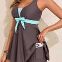 Aleumdr Women Printed Two Piece Tankini Swimsuits Tummy Control Swim Dress High Waisted Boyshort with Pockets (Brown, M)