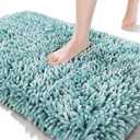 Yimobra Long Chenille Bathroom Rug Mat 44.1 x 24, Soft Comfortable Non-Slip Large Size Bath Mat, Super Absorbent, Machine Washable Quick Dry, Luxury Plush Thick Runer Bath Rug Mat, Greyish Blue