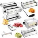 Pasta Maker Deluxe Set 5 pc Premium Stainless Steel Machine w Spaghetti Fettuccini Roller Angel Hair Ravioli Noodle Lasagnette Cutter Attachments- Durable Construction, Homemade Italian Dinner Party