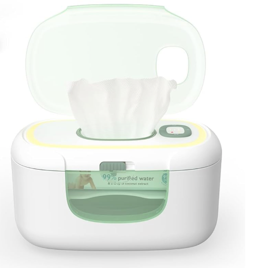 Momcozy New Baby Wipe Warmer, 100pcs Larger Capacity Wipe Dispenser, 10-Min Fast Heating with 4 Temperature Modes, Innovative Spring Design, Silicone & Top Seals,Quick Even Heating, 3-Level Nightlight 