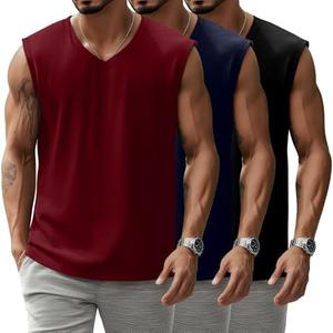 Evervibe 3 Pack Mens V Neck Tank Tops 95% Cotton Sleeveless Big and Tall Muscle Cut Off Shirts Gym Workout Tee, 3XL