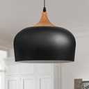 Modern Black Pendant Light, Wooden Dome Industrial Style Chandelier Light fixtures Ceiling Hanging for Dining Room, Kitchen Island, Bedroom, Hallway,Restaurant,Office