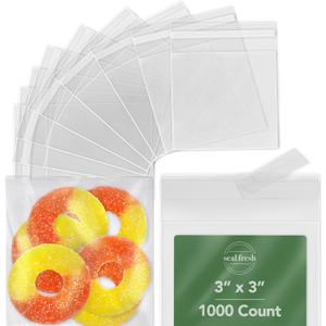 Self Sealing Square Cellophane Bags - 3" x 3" (1000 Count) - Clear Plastic Resealable Cello Bag - Cellophane Treat Bags, Cookie Bags for Packaging, Candy bags, Cello Bags, Pastry Bags