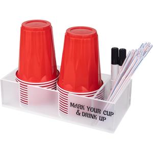 Acrylic Cup Holder with Marker Slot, Double Cup Organizer,with 2 Black Marker Pens,Straw Holder,Mark Your Cup and Drink Up,Party Cup Dispenser Home Farmhouse Bar Party Decor.