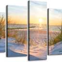 Canvas Wall Art For Living Room Large Size Wall Decor For Bedrooms Beach Grass Blue Ocean Landscape Painting Office Wall Decorations Seascape Print Canvas Pictures Artwork Home Decor Works 5 Piece (Overall 40"W x 20"H, Blue Sun Beach Grass Ocean Landscape)