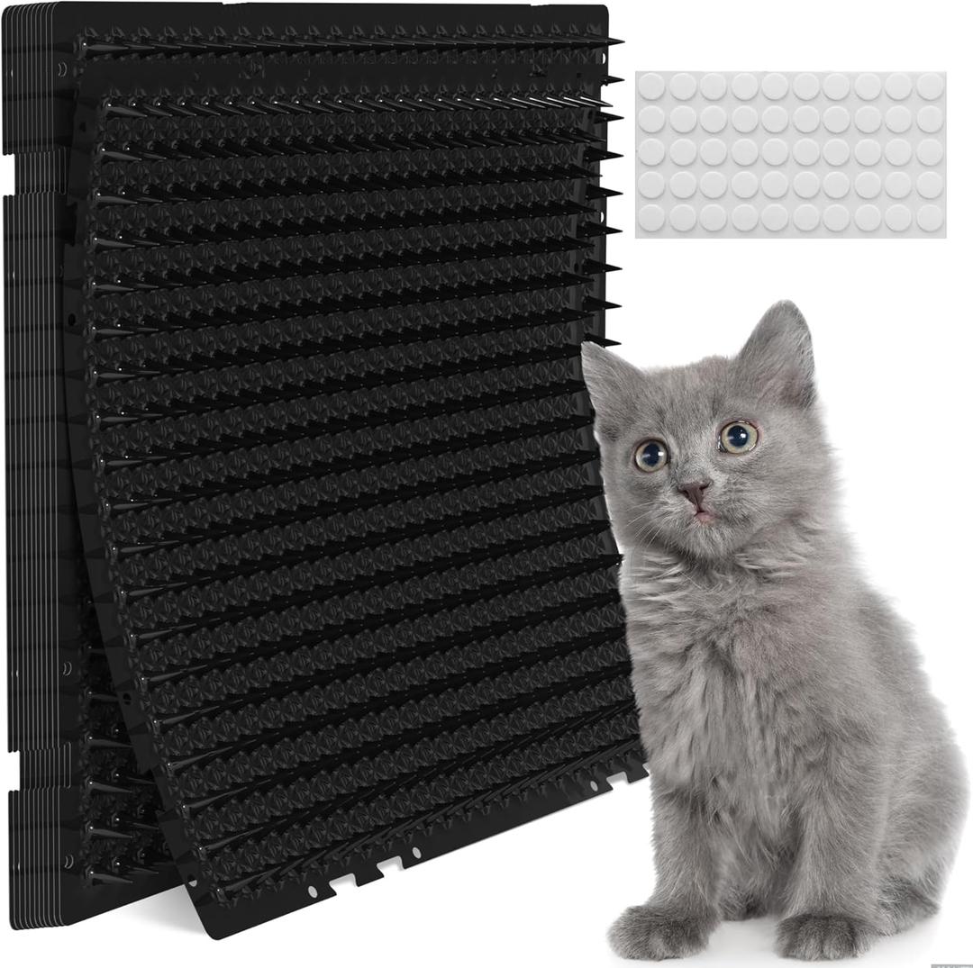 Petfolio 12 Pack Black Cat Spike Mat - 16" x 13" Scat Mat for Cats with 1" Spike is A Perfect Pet Deterrent for Indoor & Outdoor Cat Repellent to Deter Feral Cats & Dogs