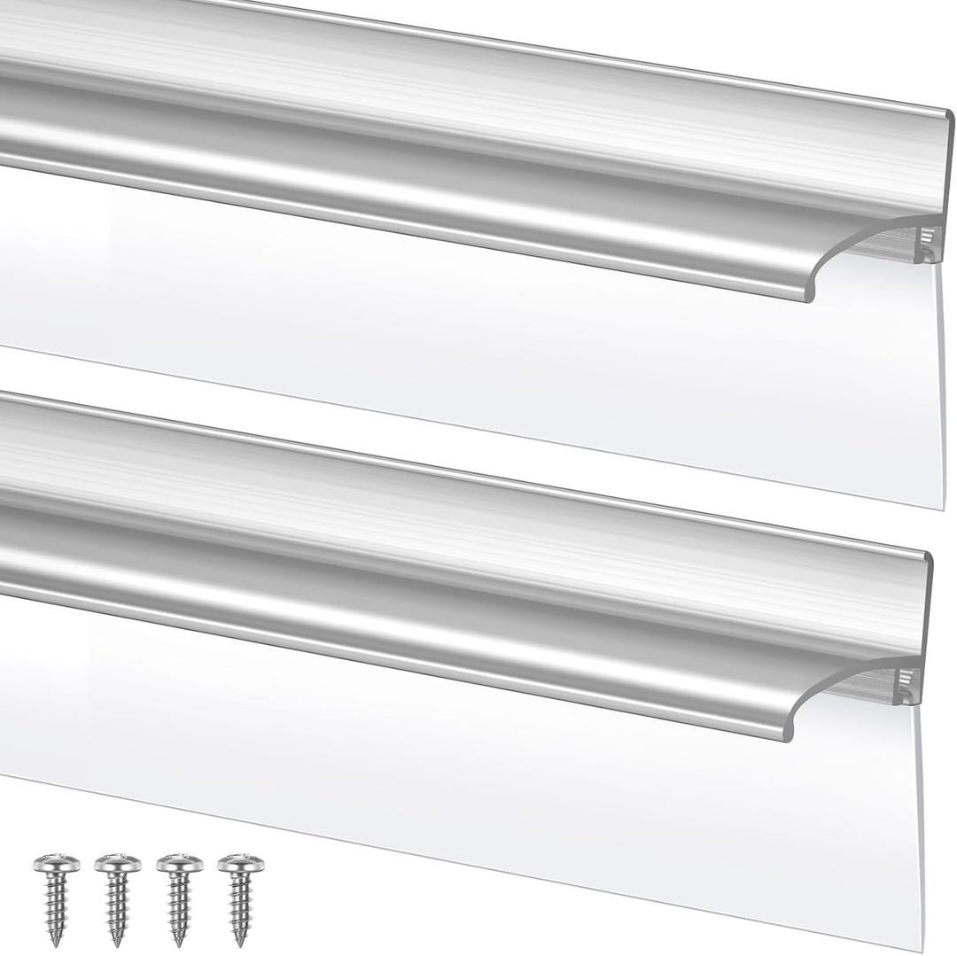 Hicarer 2 Pcs 30" Chrome Framed Shower Door Replacement Drip Rail with Vinyl Sweep, Shower Door Water Deflector with Bottom Seal, Applied Mounting Tape and Screws(Sliver)