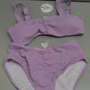 ANRABESS Bathing Suit for Women Tummy Control Bikini Set 2025 Beach Front Ruched Mid Waist Swimsuit with Adjustable Straps (Medium, Light Purple)