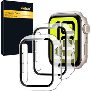 Ailun for Apple Watch SE 3/SE 2023/Series 6/5/4/SE Screen Protector [44mm], Ultra-Thin Hard PC Case Built in Tempered Glass for iWatch, Shockproof Cover with Button [2 Pack][Clear] (Transparent)