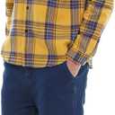 Men's Plaid Flannel Regular Fit Shirts Warm Button Down Long Sleeve Work Casual Shirt (Yellow, XL)