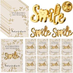 Kenning 20 Pcs Dentist Appreciation Gifts Bulk Lapel Pins with Inspirational Cards Dental Assistant Pins Thank You Gift for Women Men Dental Hygienist Team Coworkers Employee, about 30 mm