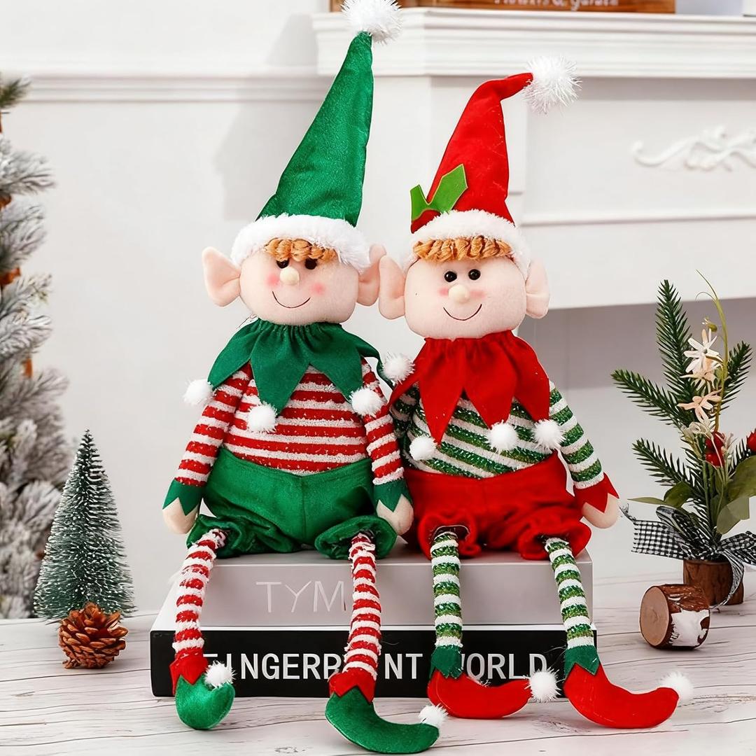 DUBEDAT 22Inch Christmas Elf Decorations Dolls, Red Green Plush Leg Stuffed Doll Set for Christmas, New Year, Birthday Party Decoration