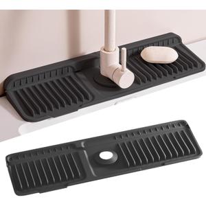 SOCORIA Faucet Mat for Kitchen Sink, 2025 New Silicone Sink Splash Guard, 7Slope Fast Self-draining, Fast Drying Tidy Faucet Mat Splash Guard (17.7x5.6 inches, Black)