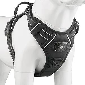 Waterproof AirTag Dog Harness, No-Pull Dog Harness with Airtag Holder, Reflective Adjustable Dog Vest Harness with Apple Air Tag Case, Material- Durable Harness for Small Medium Large Dogs (Black, M)