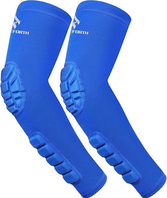 2PCS Blue Padded Elbow Forearm Sleeves Compression Arm Protective Support (Medium)
