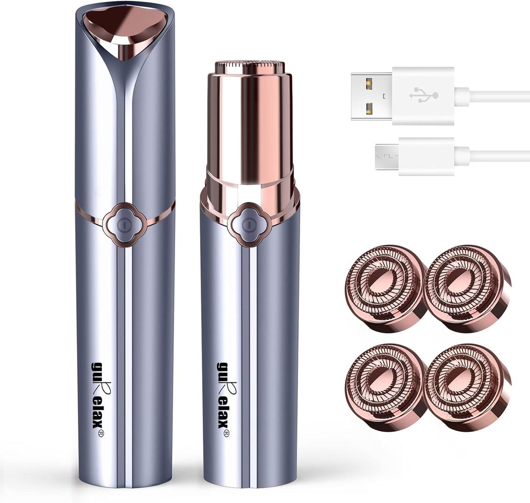 Facial Hair Removal for Women, GURELAX Hair Remover for Face, Painless Hair Removal Device, Face Shavers for Chin Upper Lip -Included 4 x Replacement Heads (Blue)