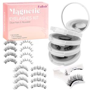 FADLASH Magnetic Eyelashes with Applicator Natural Look Magnetic Lashes Reusable 4 Pairs False Eyelashes Kit Easy to Wear and Remove (KS01+B1+MC+K8)