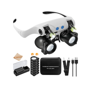 JARLINK Magnifying Glasses with LED Light, Hands Free Magnifier with 14 Interchangeable Lenses 3X 4X 5X 6X 7X 10X 15X, Magnifying Glasses for Close Work, Crafts, Jewelry, Sewing, Electronics Repair