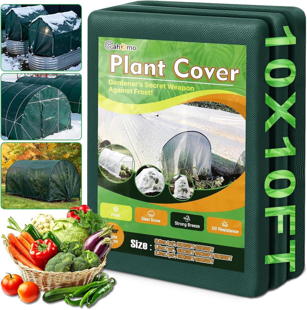 Green Plant Covers Freeze Protection, 10 x 10 ft - 1.5 oz/yd Frost Cloths for Outdoor Plants, Tree Covers Freeze Protection, Winter Garden Blanket, Sun Cover for Plants for Greenhouse, Vegetables