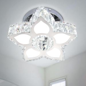 FRIXCHUR Crystal Ceiling Light Modern Mini Chandelier Flower LED Flush Mount Ceiling Light Fixture for Dining Room Bedroom Living Room Small Room (Cool White) (9.1 Inch)