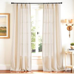 jinchan Beige Linen Blend Curtains 96 Inches Length 2 Panels Floor to Ceiling Curtains for Bedroom Living Room, Semi Sheer 50 Inches Wide Natural Farmhouse Drapes Rod Pocket Back Tab (50W x 96L, Ecru)