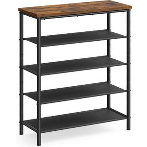 VASAGLE Shoe Rack, 5-Tier Shoe Storage Organizer for Entryway and Closet, Holds 12-16 Pairs of Shoes, 4 Fabric Shelves, Steel Frame, Industrial, Rustic Brown and Black ULBS036B01
