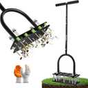 Saker Lawn Aerator Tool, Lawn Aerator with 15 Iron Spikes, Automatic Leaf and Dirt Cleaning with Spring-Loaded Design, Metal Manual Aerator for Loosening Soil Aerating Patio, Yard, Garden Black