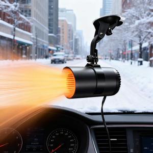 Portable Car Heater - 12V 150W Dual Mode (Heating/Cooling) Defroster & Defogger with Suction Cup for Car Windshield, Cigarette Lighter Plug-In Defroster, Fast Warm Air for Winter