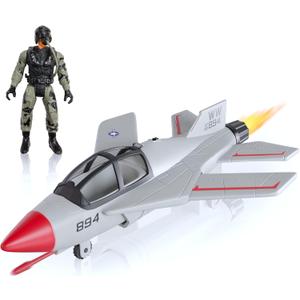 Lollipop United States Air Force Sky Raider Fighter Jet Toy Airplane with Pilot & Missile - Realistic Military Aircraft & Soldier Action Figure - Bomber Plane Model for Kids 3+