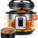 KINGBULL 8QT Electric Pressure Cooker, 12-in-1 Stainless Steel Multi Cooker with Nonstick Inner Pot, Slow Cooker, Rice Cooker, Steamer, Saut, Yogurt Maker, Warmer, Delay Start