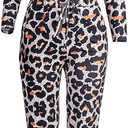 xxxiticat Women's Off Shoulder Camo Jumpsuit Long Sleeve Drawstring Waist Plaid Leopard Print Club Casual Rompers (S)
