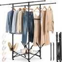 Portable Foldable Clothes Drying Rack - Adjustable Double Extendable Rods (33.1” to 56.7”) -Portable Coat Rack for Travel, Camping, Drying, RV, Indoor, Outdoor, Easy Assemble (Black), 55CM x 55CM x 155CM