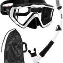Aegend Snorkeling Gear for Adults, Dry Snorkel Set Panoramic View Enhanced Anti-Leak and Anti-Fog Technology, Adjustable Strap for Snorkeling Scuba Diving Swimming with Mesh Bag