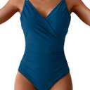 B2prity One Piece Swimsuit for Women Adjustable Double Strap V Neck Bathing Suit Tummy Control Slimming Swimwear (Large, Peacock Blue)