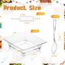 Mifoci 100 Set Mini Plastic Dessert Plates with Tasting Spoons and Pipettes, 2.5" Small Clear Disposable Square Appetizer Trays, Reusable Clear Plastic Mini Plates for Desserts Cake Fruit
