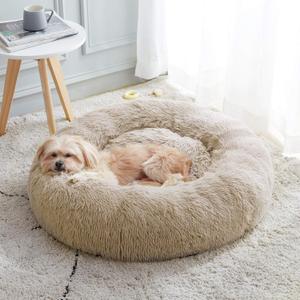 Calming Dog Bed & Cat Bed, Anti-Anxiety Donut Dog Cuddler Bed, Warming Cozy Soft Dog Round Bed, Fluffy Faux Fur Plush Dog Cat Cushion Bed for Small Medium Dogs and Cats (20"/24"/27"/30") (Brown)