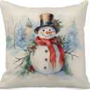 Winter Christmas Snowman Pillow Covers 18x18, Winter Home Decor, Holiday Snowy Christmas Red Scarf Snowman Decorative Throw Pillow Covers for Couch Bedroom Living Room