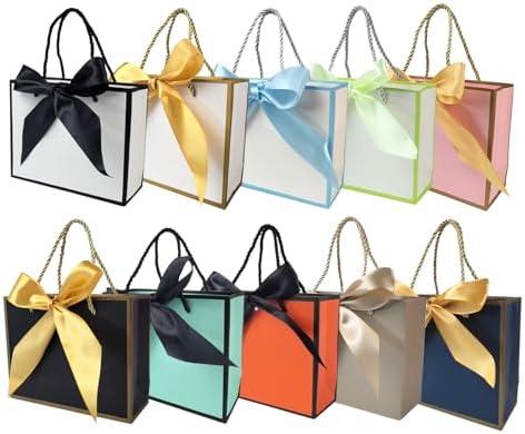 TKSBAG 20 Pack Gift Bags with Handles & Ribbon, Assorted Colors Party Favor Bags Bulk for kids Birthday, Baby Shower, Bridal Shower, Back to School-Small