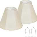 Lamp Shades Set of 2, Champagne Beige Bell Lamp Shades 6" x 13" x 10"High, Medium Shade Replacement Fabric Natural Linen Hand Crafted(Spider Fitter), Harp Holders Included, Easy Assembly Required