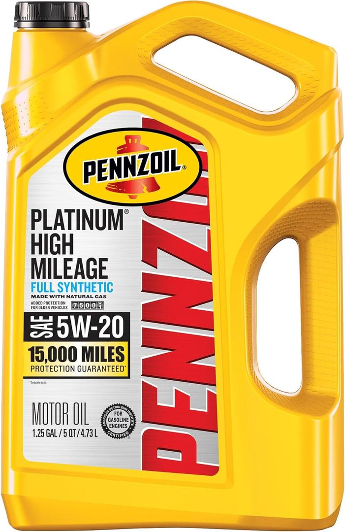 Pennzoil Platinum High Mileage Full Synthetic 5W-20 Motor Oil, 5 Quart