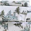 Eddie Bauer - Flannel Sheets Twin Size, Anti-Pilling & Wrinkle Resistant Cotton, Touchably Soft for All-Season Comfort - Bed Sheets with Matching Pillowcase & Fitted Sheet (Snowy Pine Trees Green)